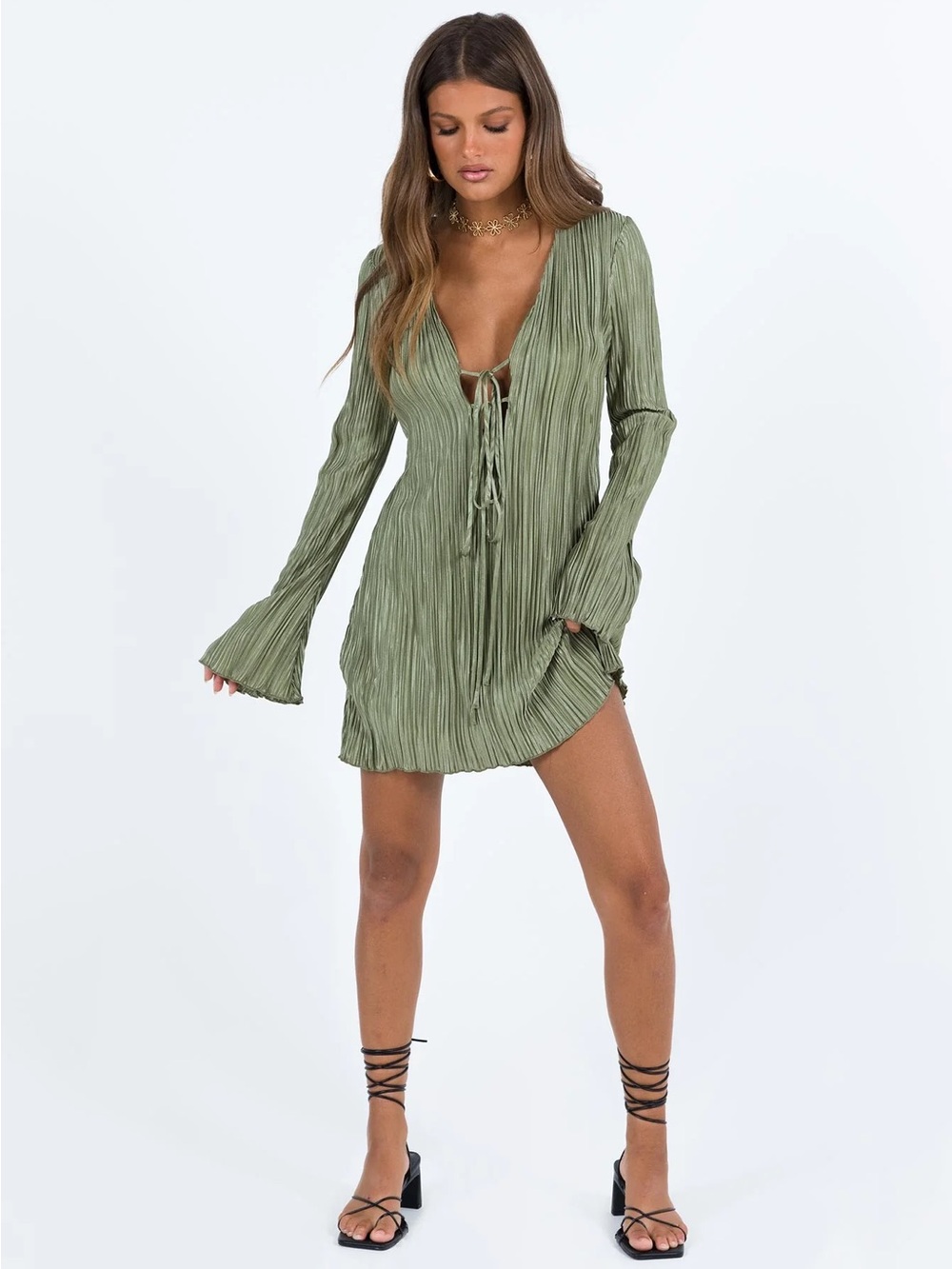 Princess Polly Malop Long Sleeve Mini Dress Sage - US 6 / Sage
